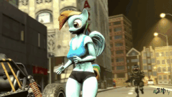 Size: 480x270 | Tagged: safe, artist:mod_24, rainbow dash, anthro, plantigrade anthro, unguligrade anthro, g4, 3d, animated, breasts, busty rainbow dash, car, clothes, female, shorts, source filmmaker, tank top, youtube link