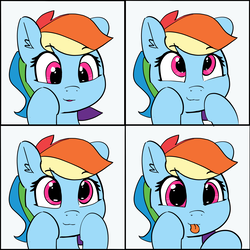 Size: 2978x2978 | Tagged: safe, artist:pabbley, color edit, edit, rainbow dash, pegasus, pony, g4, :p, colored, cute, dashabetes, female, high res, loss (meme), mare, meme, silly, smiling, tongue out