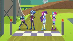 Size: 1920x1080 | Tagged: safe, screencap, lemon zest, pinkie pie, rarity, sunny flare, equestria girls, g4, my little pony equestria girls: friendship games, roller derby, roller skates, sporty style