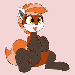Size: 3809x3794 | Tagged: safe, artist:pabbley, oc, oc only, oc:pandy cyoot, pony, red panda pony, belly button, cute, fangs, female, high res, open mouth, plushie, pubic mound, sitting, smiling, solo, spread legs, spreading