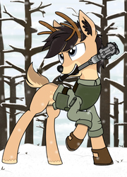 Size: 1536x2134 | Tagged: safe, artist:xphil1998, oc, oc only, deer, mace, military, military uniform, snow, solo, weapon