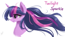 Size: 1920x1080 | Tagged: safe, artist:fluttersheeeee, twilight sparkle, pony, g4, bust, female, mare, simple background, solo, white background