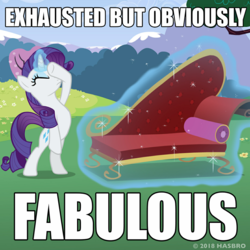 Size: 1080x1080 | Tagged: safe, edit, edited screencap, screencap, rarity, pony, g4, lesson zero, official, bipedal, cropped, fabulous, fainting couch, female, image macro, meme, solo