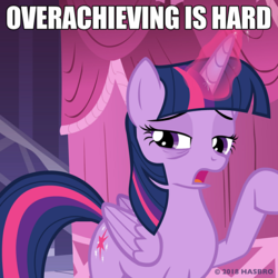 Size: 1080x1080 | Tagged: safe, screencap, twilight sparkle, alicorn, pony, do princesses dream of magic sheep, g4, official, bags under eyes, glowing horn, horn, image macro, meme, twilight sparkle (alicorn)