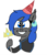 Size: 408x474 | Tagged: safe, artist:cherry1cupcake, oc, oc only, oc:aquamarine midnights, bat pony, pony, bat pony oc, birthday, cane, crown, ear piercing, earring, female, happy, hat, hoof hold, jewelry, mare, party hat, piercing, regalia, simple background, solo, white background