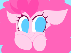 Size: 800x600 | Tagged: safe, artist:thegreatrouge, pinkie pie, earth pony, pony, g4, :t, blue background, cute, diapinkes, female, floppy ears, leaning, mare, ponk, poofy mane, simple background, smiling, solo, squishy cheeks