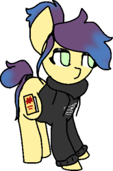 Size: 323x489 | Tagged: safe, artist:nootaz, oc, oc only, oc:star shelf, earth pony, pony, clothes, eyeshadow, hoodie, makeup, ponytail, simple background, solo, sweater, tail wrap, transparent background, two toned mane