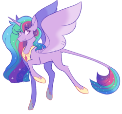 Size: 3200x3000 | Tagged: safe, artist:uunicornicc, princess celestia, twilight sparkle, alicorn, pony, g4, blank flank, ethereal mane, female, fusion, high res, jewelry, leonine tail, long tail, looking up, mare, raised hoof, regalia, simple background, smiling, solo, spread wings, starry mane, transparent background, twilight sparkle (alicorn), wings
