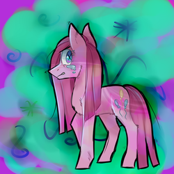 Size: 4000x4000 | Tagged: safe, artist:uunicornicc, pinkie pie, earth pony, pony, g4, abstract background, crying, cutie mark, female, gritted teeth, looking at you, mare, pinkamena diane pie, profile, redraw, solo, x eyes