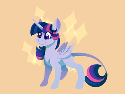 Size: 1600x1200 | Tagged: safe, artist:uunicornicc, twilight sparkle, alicorn, pony, g4, abstract background, female, leonine tail, mare, missing cutie mark, small, smiling, solo, starry eyes, twilight sparkle (alicorn), wingding eyes