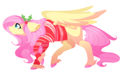 Size: 1236x762 | Tagged: safe, artist:uunicornicc, part of a set, fluttershy, pegasus, pony, g4, bottomless, christmas, clothes, female, holiday, holly, mare, missing cutie mark, partial nudity, simple background, solo, sweater, sweatershy, transparent background, unshorn fetlocks, walking