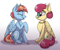Size: 6318x5244 | Tagged: safe, artist:celestial-rainstorm, posey shy, windy whistles, pegasus, pony, g4, absurd resolution, conversation, duo, female, mare, sitting