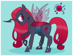 Size: 3300x2550 | Tagged: safe, artist:toodles3702, oc, oc only, oc:rose mist, changeling, changeling oc, commission, high res, raised hoof, red changeling, solo