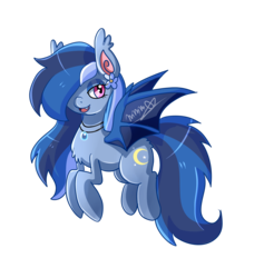 Size: 1426x1507 | Tagged: safe, artist:maddikittenxiv, oc, oc only, oc:sweet dream, bat pony, fangs, hair over one eye, jewelry, necklace, simple background, transparent background
