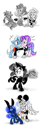 Size: 800x2400 | Tagged: safe, artist:thegreatrouge, fluttershy, pinkie pie, princess celestia, princess luna, rainbow dash, rarity, starlight glimmer, trixie, alicorn, earth pony, pegasus, pony, unicorn, g4, bendy and the ink machine, cuphead, cuphead (character), felix the cat, female, mare, mickey mouse, mugman, old timey, oswald the lucky rabbit
