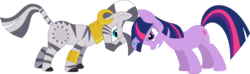 Size: 3587x1055 | Tagged: safe, artist:porygon2z, twilight sparkle, zecora, pony, unicorn, zebra, bridle gossip, g4, duo, ear piercing, earring, female, jewelry, leg rings, mare, neck rings, piercing, simple background, transparent background, twilight flopple, unicorn twilight, vector