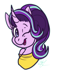 Size: 577x743 | Tagged: safe, artist:g-elric, starlight glimmer, pony, unicorn, semi-anthro, g4, bust, clothes, curved horn, female, heart eyes, horn, looking at you, one eye closed, portrait, scarf, simple background, solo, transparent background, wingding eyes, wink