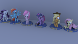 Size: 1920x1080 | Tagged: safe, artist:fireryd3r, applejack, fluttershy, pinkie pie, rainbow dash, rarity, twilight sparkle, earth pony, pegasus, pony, unicorn, fallout equestria, g4, 3d, book, fallout, fanfic, fanfic art, female, figurine, hat, hooves, horn, mane six, mare, maya, ministry mares, ministry mares statuette, soul jars, statue, text
