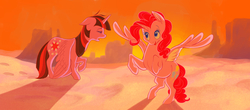 Size: 1753x773 | Tagged: safe, artist:thiscrispykat, pinkie pie, twilight sparkle, alicorn, pony, g4, alicornified, an american tail, an american tail: fievel goes west, desert, monument valley, pinkiecorn, race swap, twilight sparkle (alicorn), xk-class end-of-the-world scenario