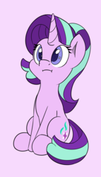 Size: 2000x3490 | Tagged: safe, artist:esfelt, starlight glimmer, pony, unicorn, g4, :i, cute, female, glimmerbetes, high res, mare, pink background, simple background, sitting, solo