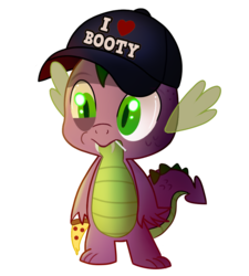 Size: 900x1000 | Tagged: safe, artist:lennonblack, spike, dragon, g4, candy, fangs, food, hat, lollipop, male, meat, pepperoni, pepperoni pizza, pizza, simple background, slit pupils, solo, transparent background