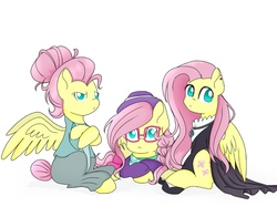 Size: 1128x883 | Tagged: safe, artist:ch-chau, artist:chautung, artist:massivehumanoidcalzoneneck, fluttershy, pegasus, pony, fake it 'til you make it, g4, alternate hairstyle, clothes, collaboration, female, fluttergoth, glasses, hipstershy, mare, severes, severeshy