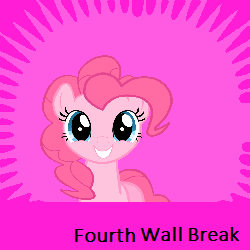 Size: 250x250 | Tagged: safe, pinkie pie, derpibooru, a friend in deed, g4, fourth wall break, meta, smiling, spoiler tag, spoilered image joke, text