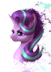 Size: 1240x1754 | Tagged: dead source, safe, artist:jeki, starlight glimmer, pony, unicorn, g4, bust, female, mare, simple background, smirk, solo, white background