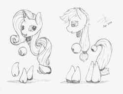 Size: 1579x1200 | Tagged: safe, artist:parallel black, applejack, rarity, robot, series:vroom, g4, detachable head, disembodied head, floating, limbless, modular, monochrome, simple background, sketch, traditional art, white background