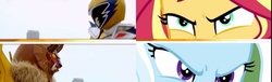 Size: 2572x785 | Tagged: safe, edit, edited screencap, screencap, sunset shimmer, trixie, equestria girls, equestria girls specials, g4, my little pony equestria girls: better together, my little pony equestria girls: forgotten friendship, dino charge, dogold, face, fury (dino charge), gold ranger, kyoryuger, kyoryugold, power rangers, power rangers dino charge, super sentai, zyuden sentai kyoryuger