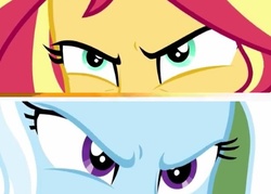 Size: 503x360 | Tagged: safe, edit, edited screencap, screencap, sunset shimmer, trixie, equestria girls, equestria girls specials, g4, my little pony equestria girls: better together, my little pony equestria girls: forgotten friendship, face