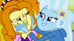 Size: 2000x1131 | Tagged: safe, artist:ktd1993, adagio dazzle, trixie, equestria girls, g4, base used, female, lesbian, ship:triagio, shipping, squishy cheeks