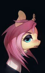 Size: 800x1280 | Tagged: safe, artist:oneofyouare, fluttershy, fake it 'til you make it, g4, alternate hairstyle, ear piercing, fluttergoth, looking at you, piercing