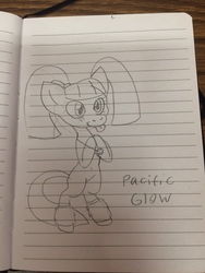 Size: 3264x2448 | Tagged: safe, artist:devorah, pacific glow, pony, g4, :p, bipedal, cute, female, high res, lined paper, photo, solo, text, tongue out, traditional art