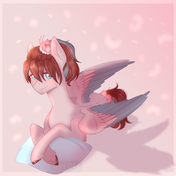 Size: 1800x1800 | Tagged: safe, artist:kawipie, oc, oc only, oc:ether net, pegasus, pony, commission, female, lying down, pillow, solo, two toned wings, ych result