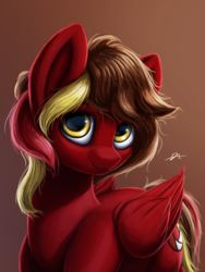 Size: 3000x4000 | Tagged: safe, artist:smowu, oc, oc only, oc:red aperture, pegasus, pony, animated in description, female, gradient background, looking at you, mare, smiling, solo