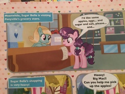 Size: 4032x3024 | Tagged: safe, sugar belle, earth pony, pony, unicorn, g4, background pony, comic, female, grocery store, implied big macintosh, magazine, mare, unnamed character, unnamed pony