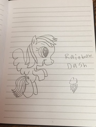 Size: 3264x2448 | Tagged: safe, artist:smurfettyblue, rainbow dash, pony, g4, female, high res, lined paper, solo, text, traditional art