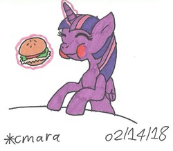 Size: 771x673 | Tagged: safe, artist:cmara, twilight sparkle, alicorn, pony, g4, burger, eating, female, food, hay burger, mare, simple background, solo, traditional art, twilight sparkle (alicorn), white background