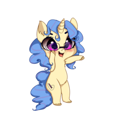 Size: 2500x2500 | Tagged: source needed, safe, artist:miokomata, oc, oc only, oc:eleos, pony, bipedal, chibi, female, gift art, glasses, high res, simple background, smiling, solo, transparent background, unshorn fetlocks