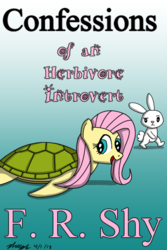 Size: 432x648 | Tagged: safe, artist:pheeph, angel bunny, fluttershy, g4, book cover, cover, herbivore, introvert, sea turtle, species swap, wat