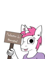 Size: 612x792 | Tagged: artist needed, safe, oc, oc only, oc:blazerfury, anthro, derp, doodle, joke, sign, simple background, solo, tongue out, white background