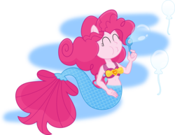 Size: 7962x6155 | Tagged: safe, artist:sugar-loop, pinkie pie, mermaid, equestria girls, g4, my little pony: the movie, absurd resolution, belly button, bikini, bikini top, bubble, clothes, eyes closed, female, mermaid tail, mermaidized, midriff, seapony pinkie pie, simple background, species swap, swimsuit, transparent background