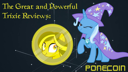 Size: 1000x563 | Tagged: safe, trixie, oc, oc:spotlight splash, equestria daily, g4, april fools, ponecoin