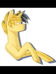 Size: 479x637 | Tagged: safe, oc, oc only, oc:radiantarpeggio, alicorn, pony, alicorn oc, blank stare, blonde, i can't believe it's not butter, male, solo, stallion, tired, tired of your shit, yellow