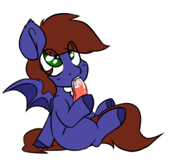 Size: 1401x1342 | Tagged: safe, artist:spoopygander, oc, oc only, oc:warly, bat pony, pony, blood, blood bag, colored hooves, colt, cute, drinking, forked tongue, looking up, male, simple background, solo, white background, ych result
