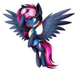 Size: 2827x2551 | Tagged: safe, artist:snowbunny0820, oc, oc only, oc:neon flare, pegasus, pony, clothes, female, goggles, hair over one eye, high res, mare, simple background, solo, transparent background, uniform, wonderbolt trainee uniform