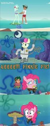 Size: 638x1595 | Tagged: safe, bon bon, lyra heartstrings, pinkie pie, sweetie drops, timber spruce, earth pony, pony, equestria girls, g4, my little pony equestria girls: better together, turf war, equestria girls drama, lifeguard timber, spongebob squarepants, texas (spongebob episode), watermark