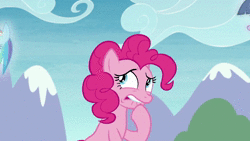 Size: 1920x1080 | Tagged: safe, screencap, pinkie pie, twilight sparkle, g4, the maud couple, animated, book, female, floating head, hallucination, i never learned to read, illiteracy, lip bite, pac-man eyes, sound, that pony sure does love books, webm