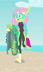 Size: 1249x2100 | Tagged: safe, screencap, fluttershy, equestria girls, equestria girls series, forgotten friendship, g4, barefoot, clothes, cropped, feet, female, fluttershy's wetsuit, seaweed, soles, solo, swimsuit, wetsuit